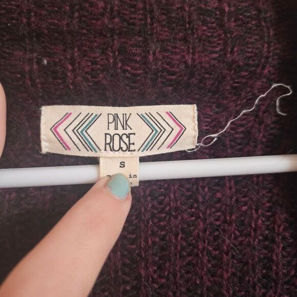 Womens Pink Rose Purple Chunky Asymmetrical Cozy Knit Open From Cardigan Sweater - Picture 5 of 6